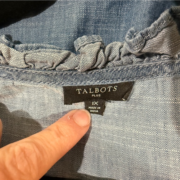 Talbots RUFFLE TRIM SLEEVELESS SHELL - DENIM SLUB - Picture 4 of 5